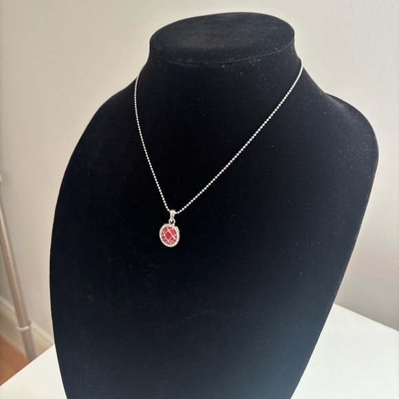 Silver Necklace with Pink Enamel Round Pendant - Picture 4 of 5